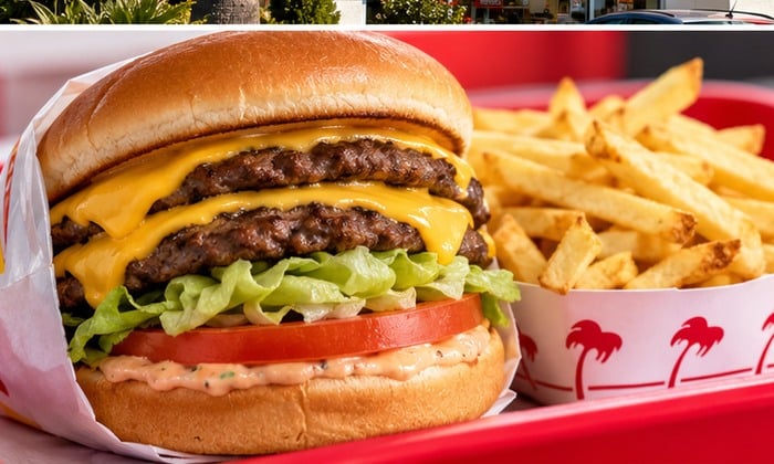 Illustration of a Double-Double style cheeseburger with fries